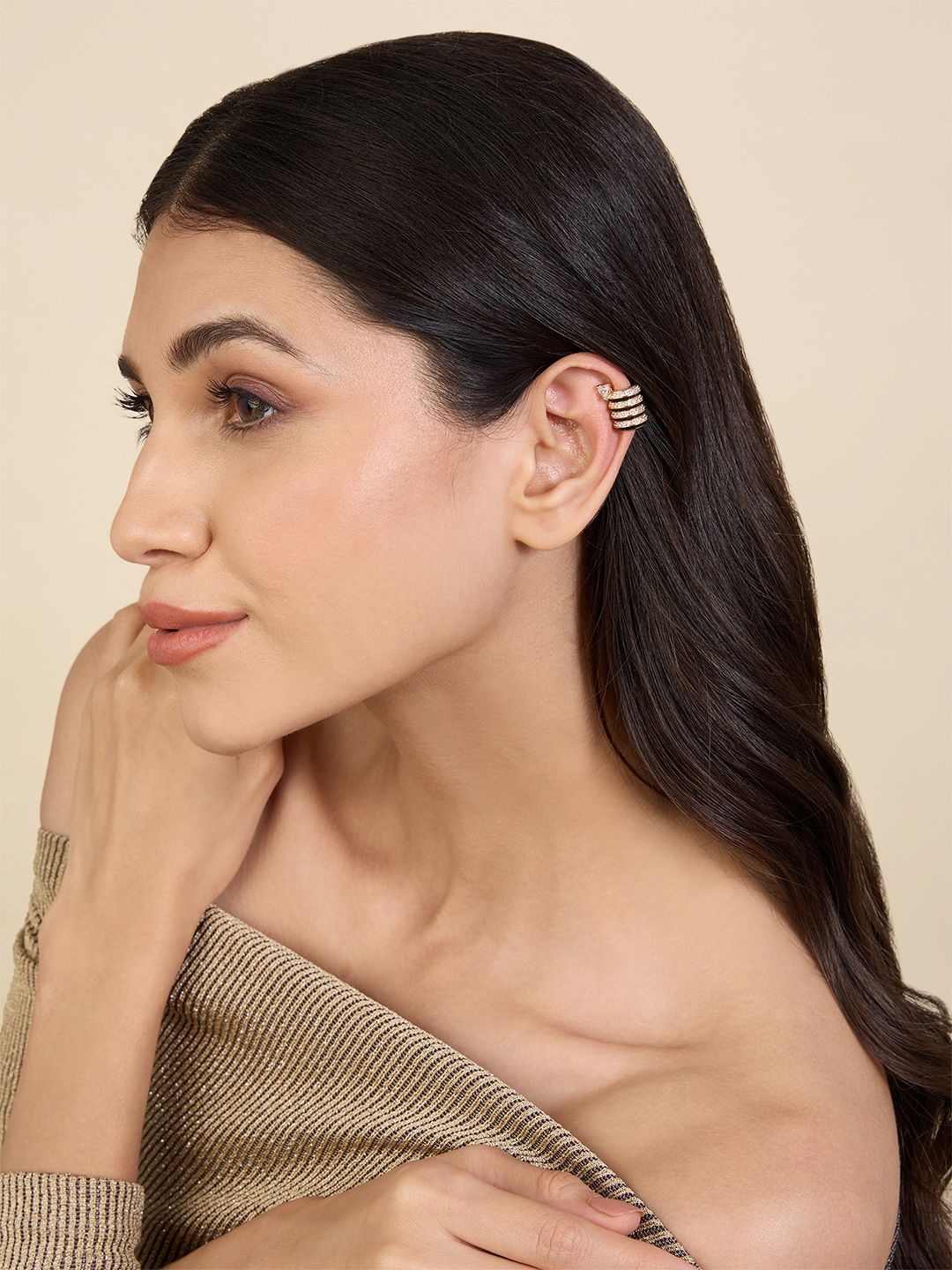 

Isharya 18Kt Gold Plated Artificial Stones and Beads Contemporary Ear Cuff Earrings