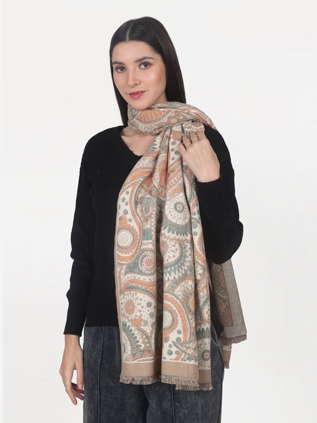 

Cazzano Women Woven Design Stole, Brown