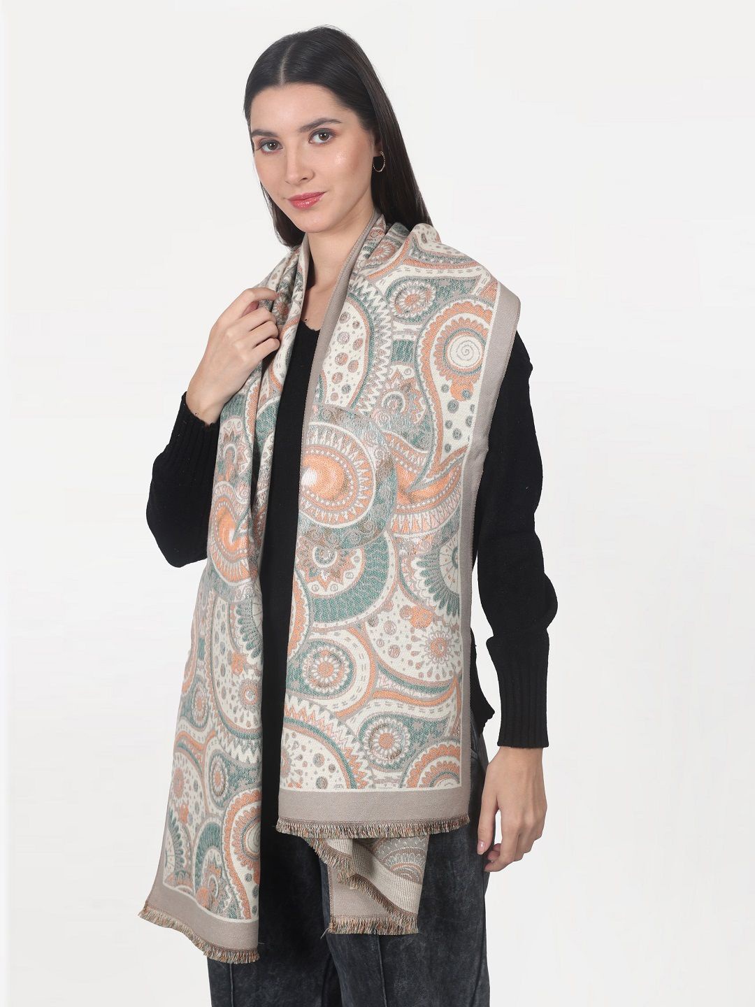 

Cazzano Women Woven Design Stole, Off white
