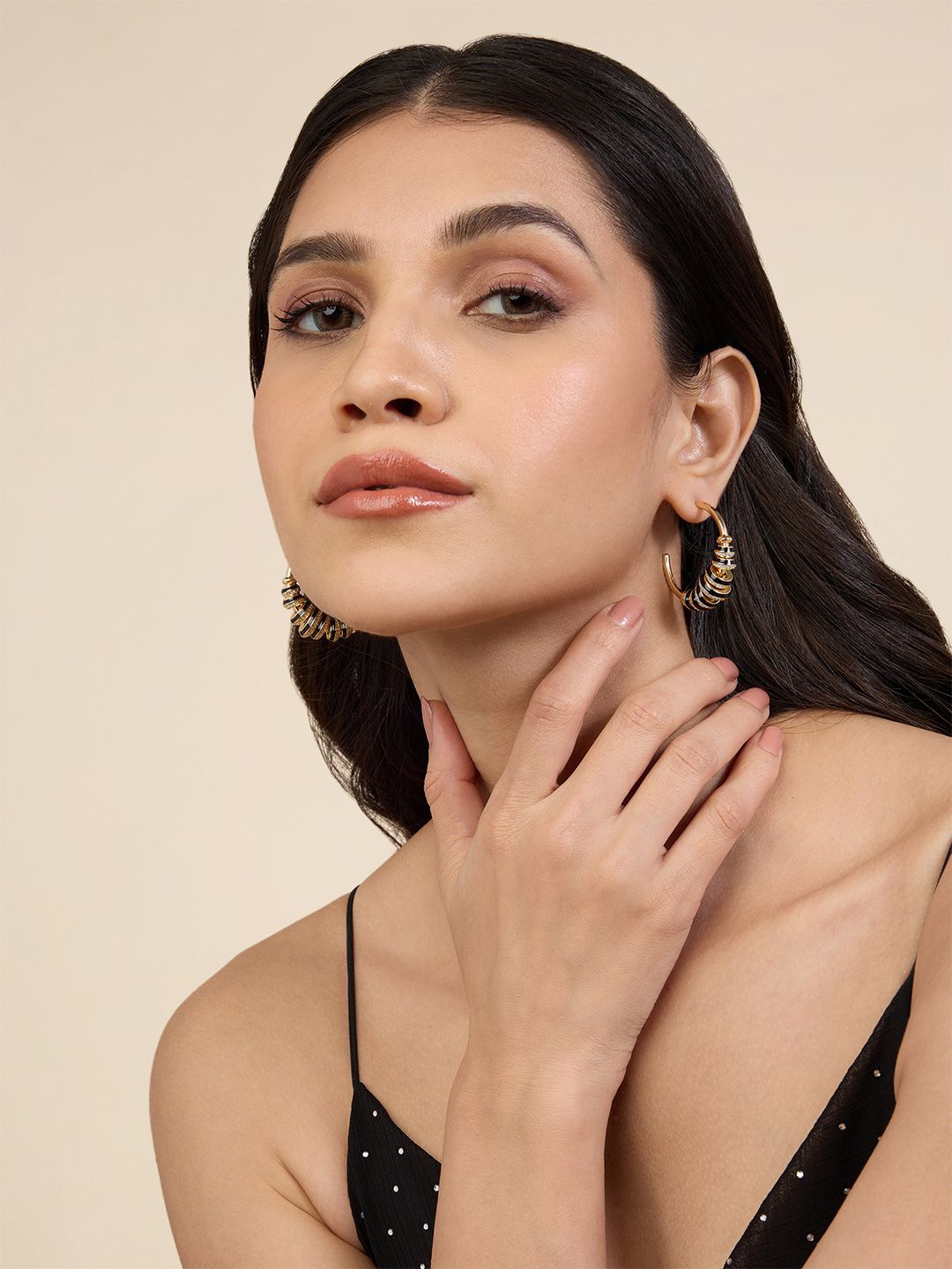 

Isharya 18Kt Gold Plated Artificial Stones and Beads Contemporary Hoop Earrings