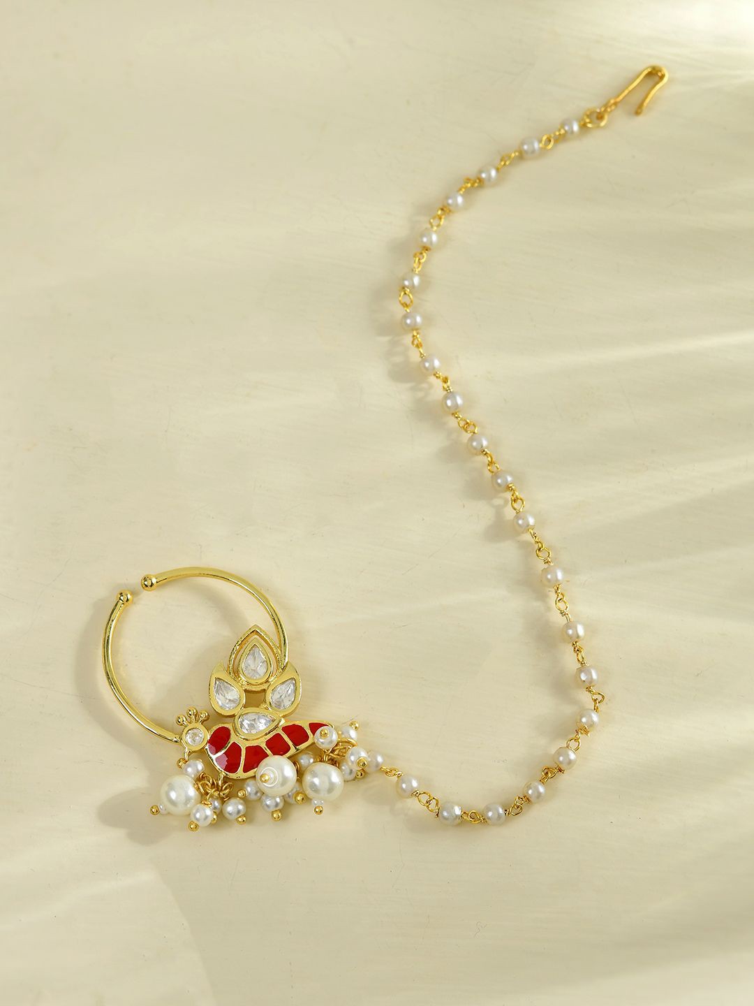 

Voylla Gold Plated Kundan Studded Meenakari Chained Nosepin