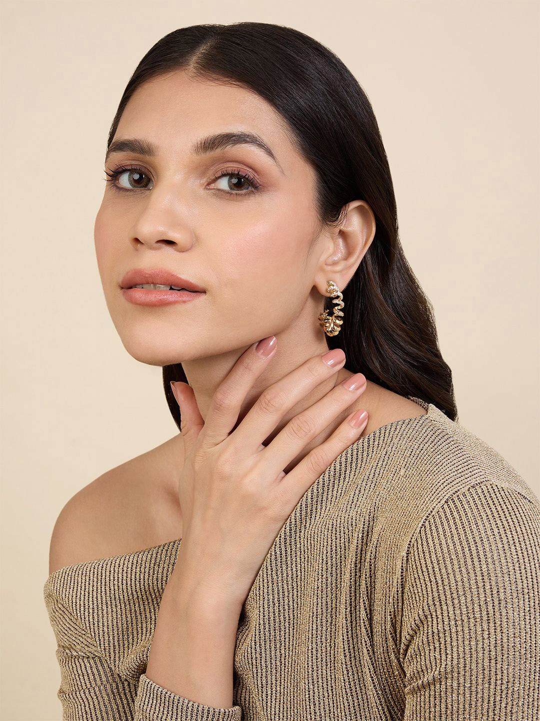 

Isharya 18Kt Gold Plated Artificial Stones and Beads Disco Spiral Hoop Earrings