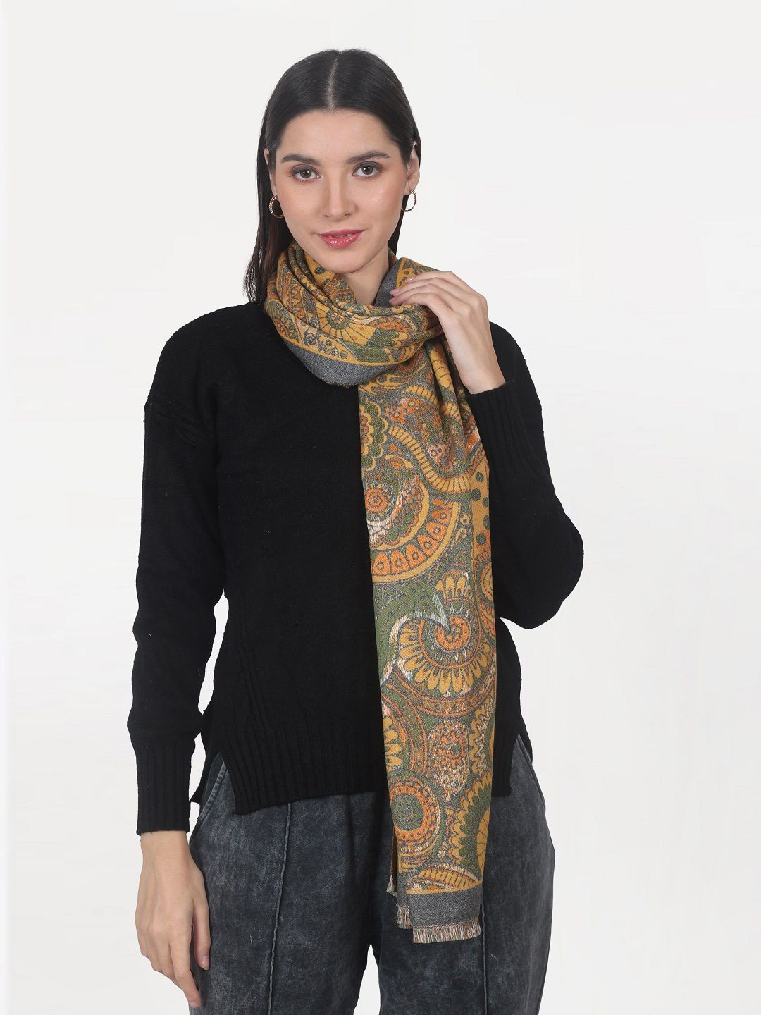 

Cazzano Women Ethnic Motifs Woven Design Stole, Green