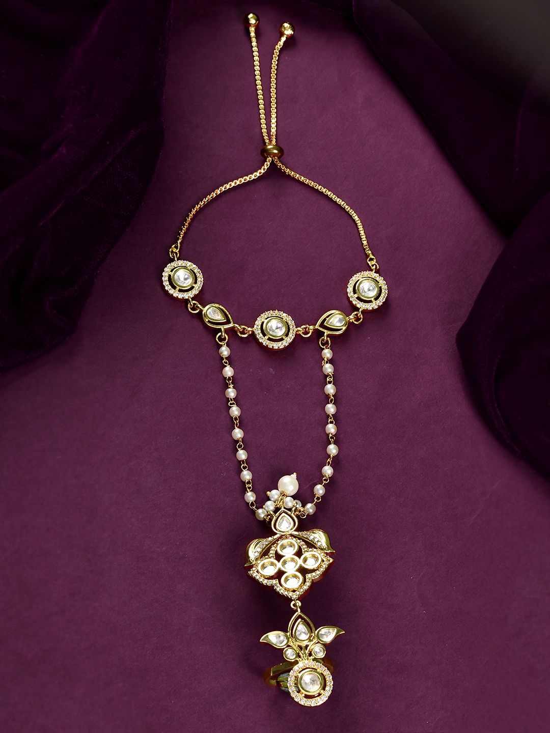 

Voylla Women Brass Kundan Gold-Plated Panchhi Pakhee Hathphool Bracelet