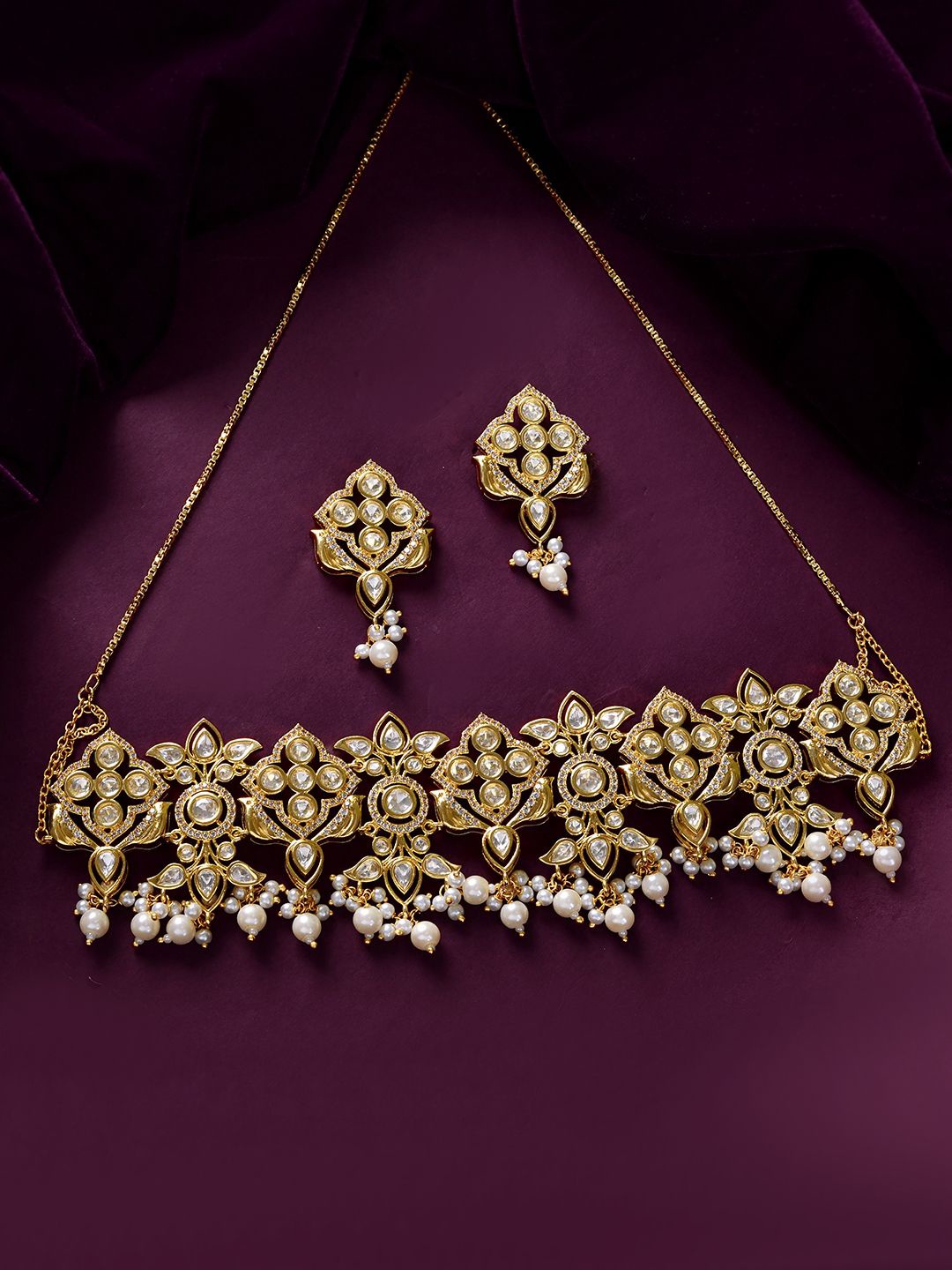 

Voylla Gold Plated Kundan Studded Panchhi Pakhee Choker Jewellery Set