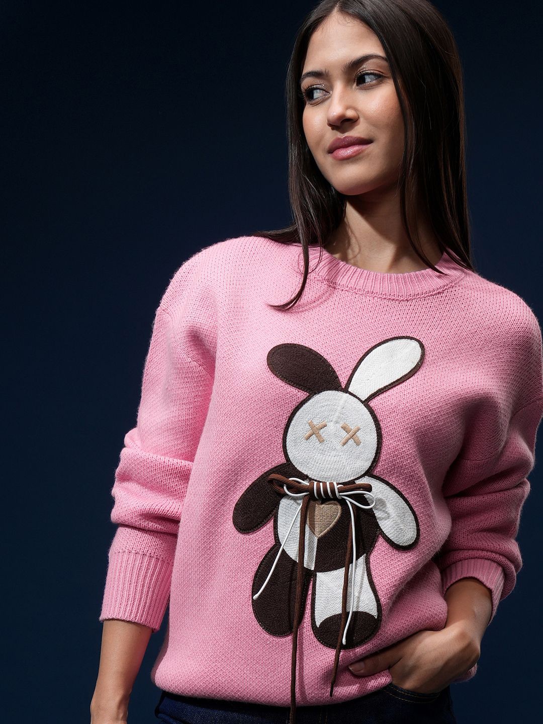 

Tokyo Talkies Women Embroidered Pullover with Applique Detail, Pink
