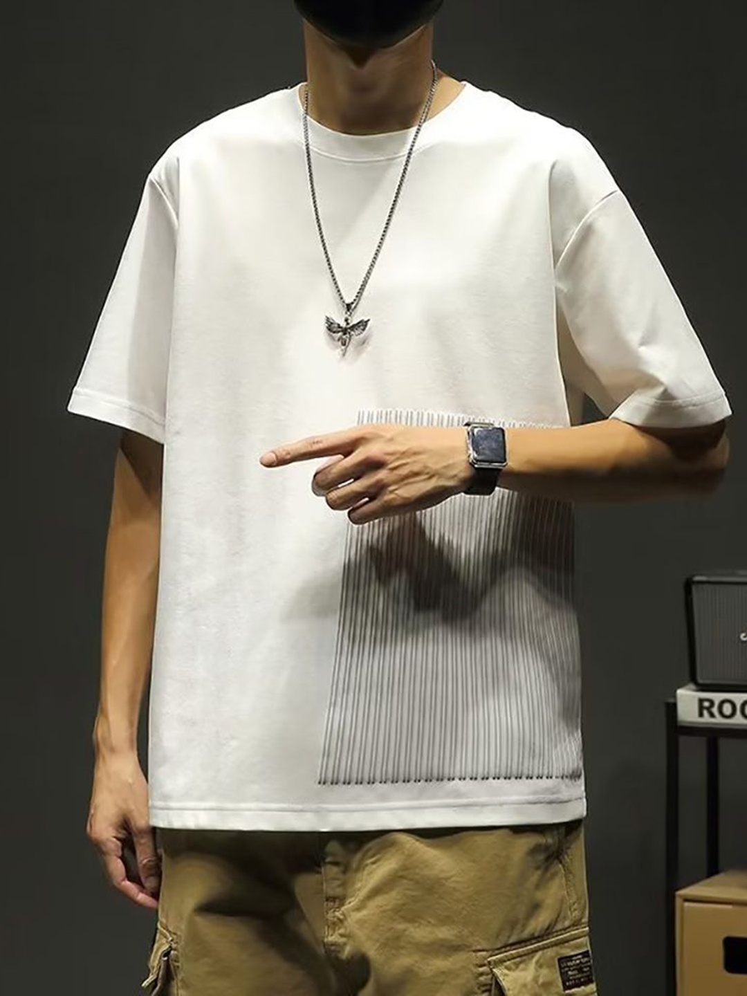 

StyleCast x Revolte Men Self Design Round Neck Relaxed Fit T-shirt, Off white