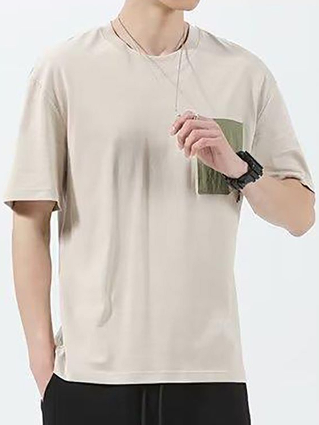 

StyleCast x Revolte Men Solid Round Neck Relaxed Fit T-shirt, Off white