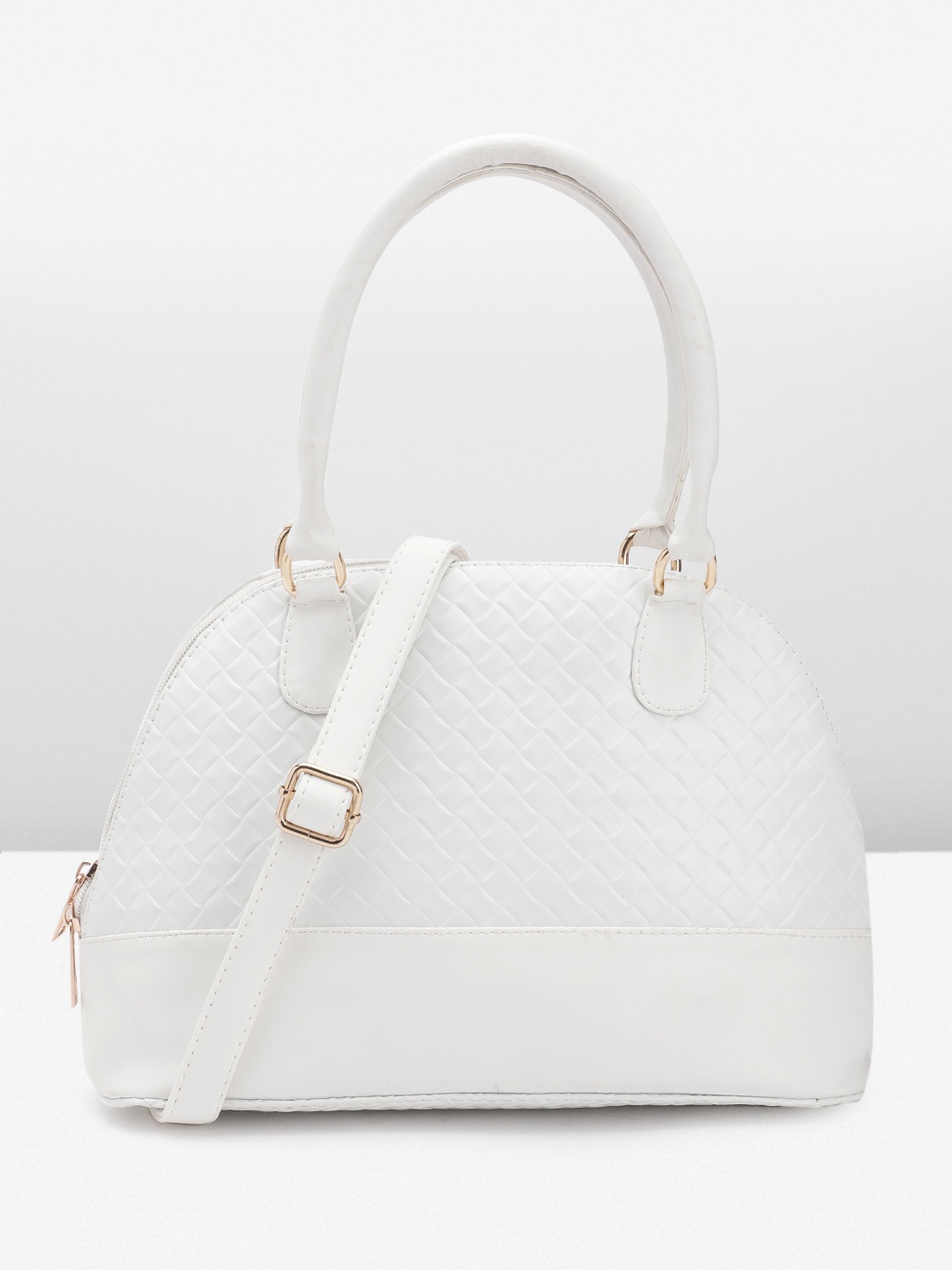 

FABBHUE Textured Half Moon Handheld Bag, White