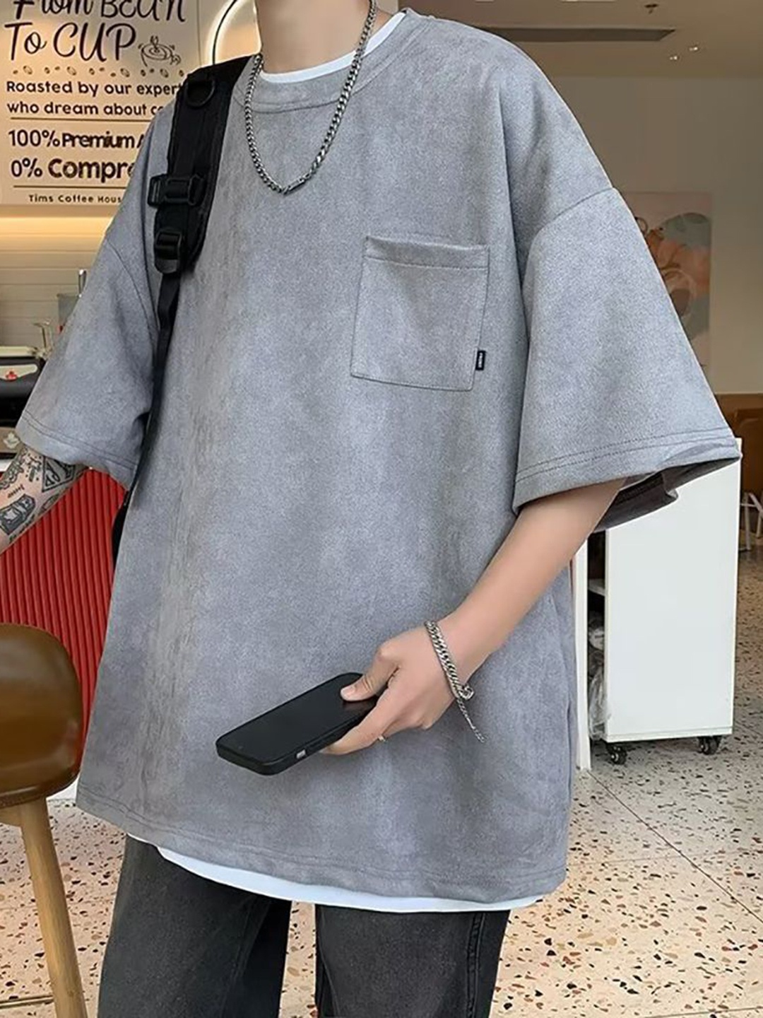 

StyleCast x Revolte Men Solid Round Neck Oversized T-shirt, Grey