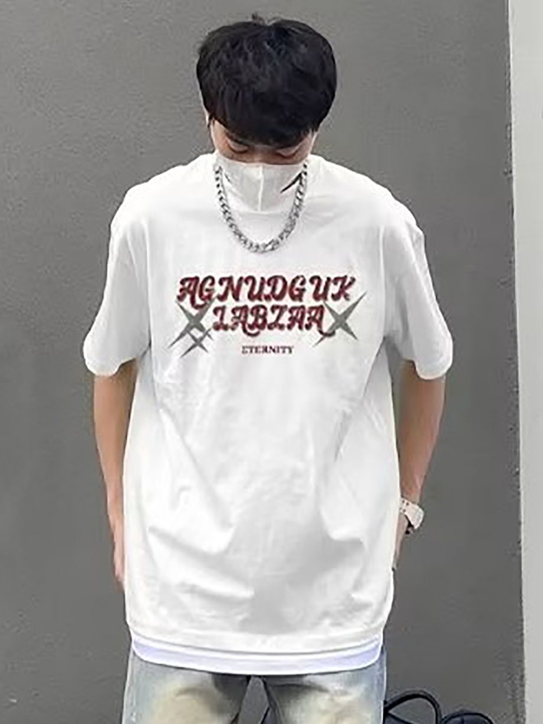 

StyleCast x Revolte Men Typography Printed Round Neck Cotton Oversized T-shirt, White