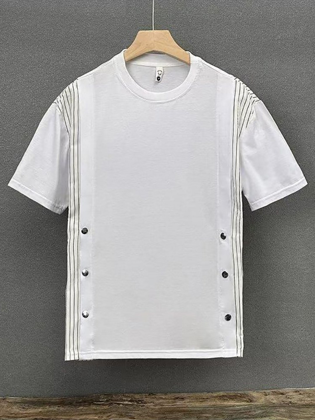 

StyleCast x Revolte Men Striped Round Neck T-shirt, White