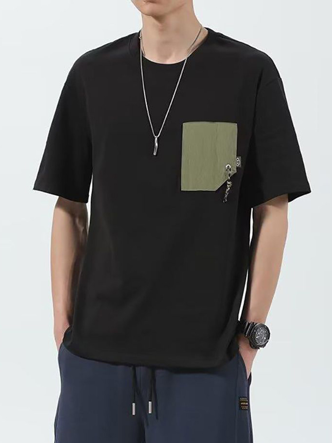 

StyleCast x Revolte Men Solid Round Neck Relaxed Fit T-shirt, Black