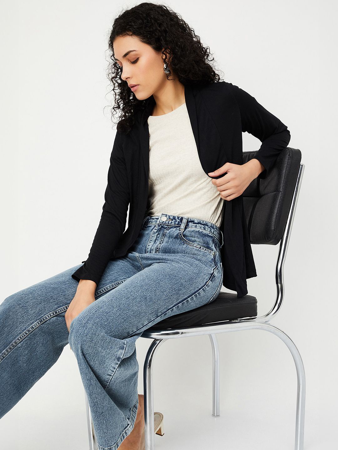 

max Regular Straight Open Front Shrug, Black
