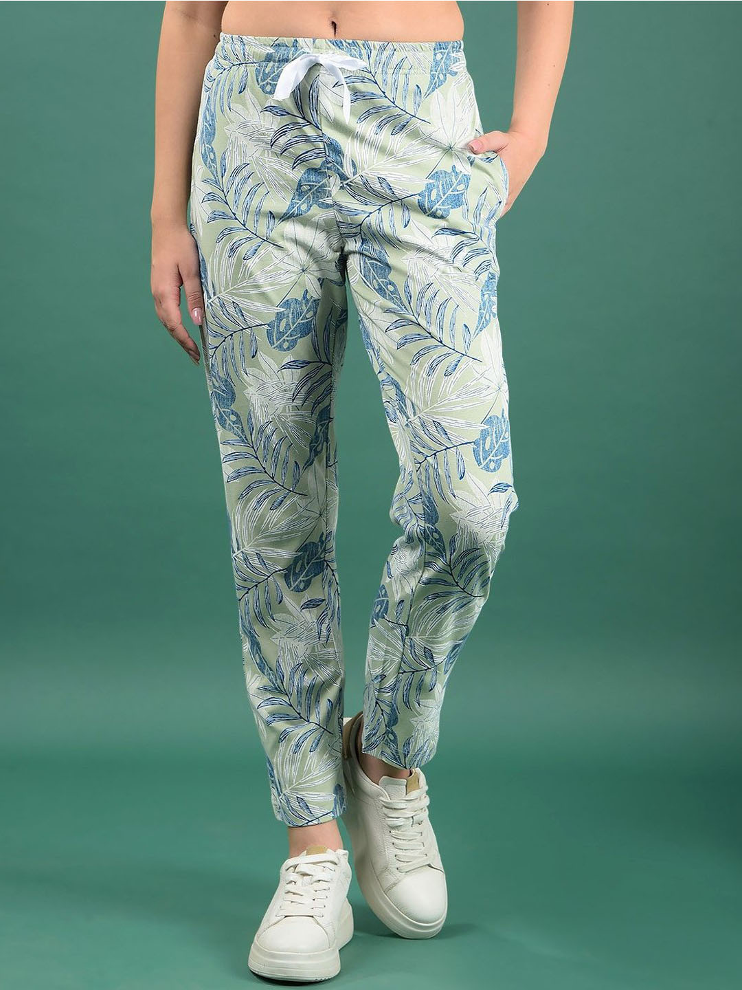 

Dollar Missy Women Printed Relaxed Fit Cotton Trousers, Green