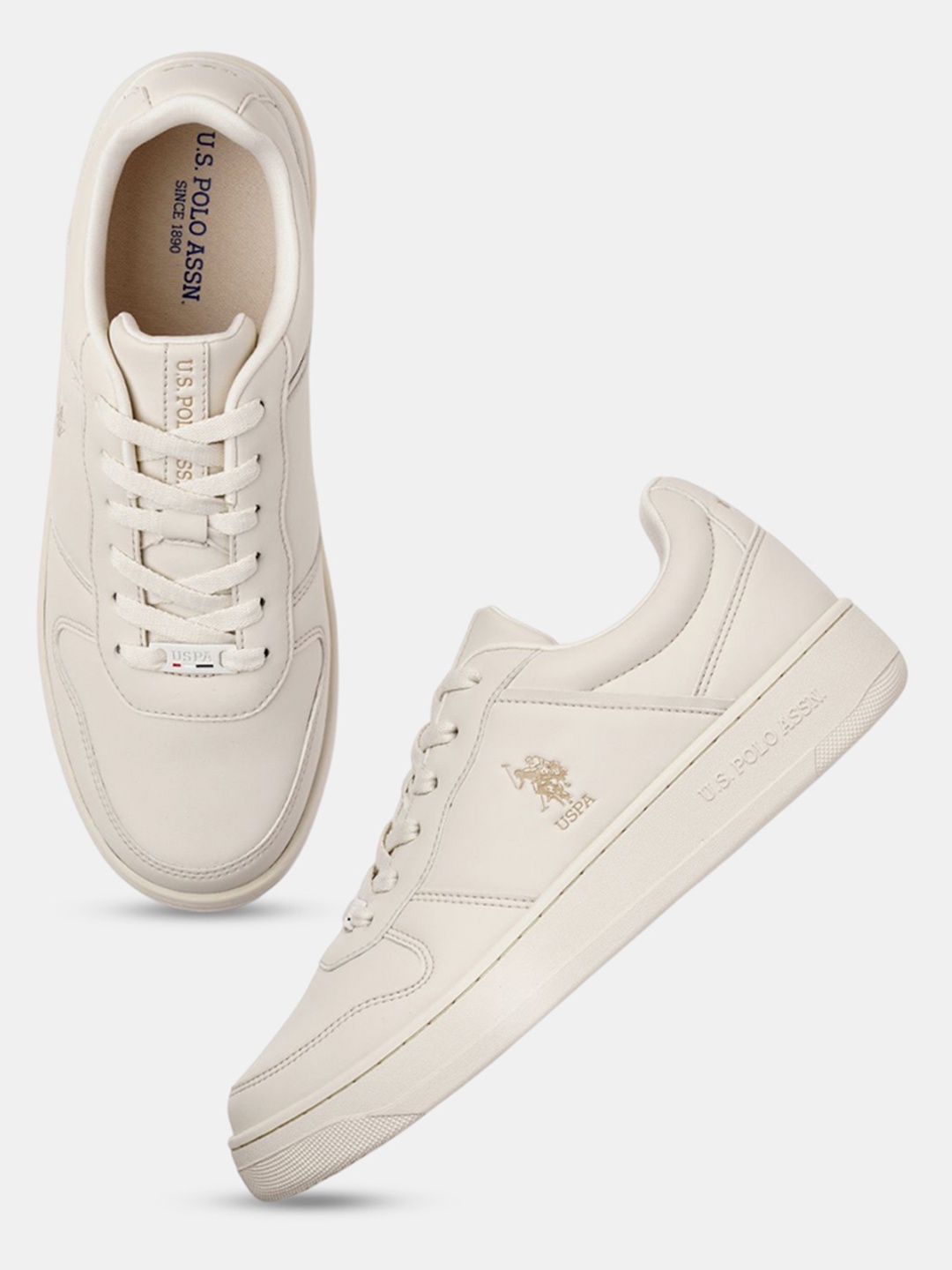 

U.S. Polo Assn. Men Round Toe Lace-Ups Sneakers, Cream