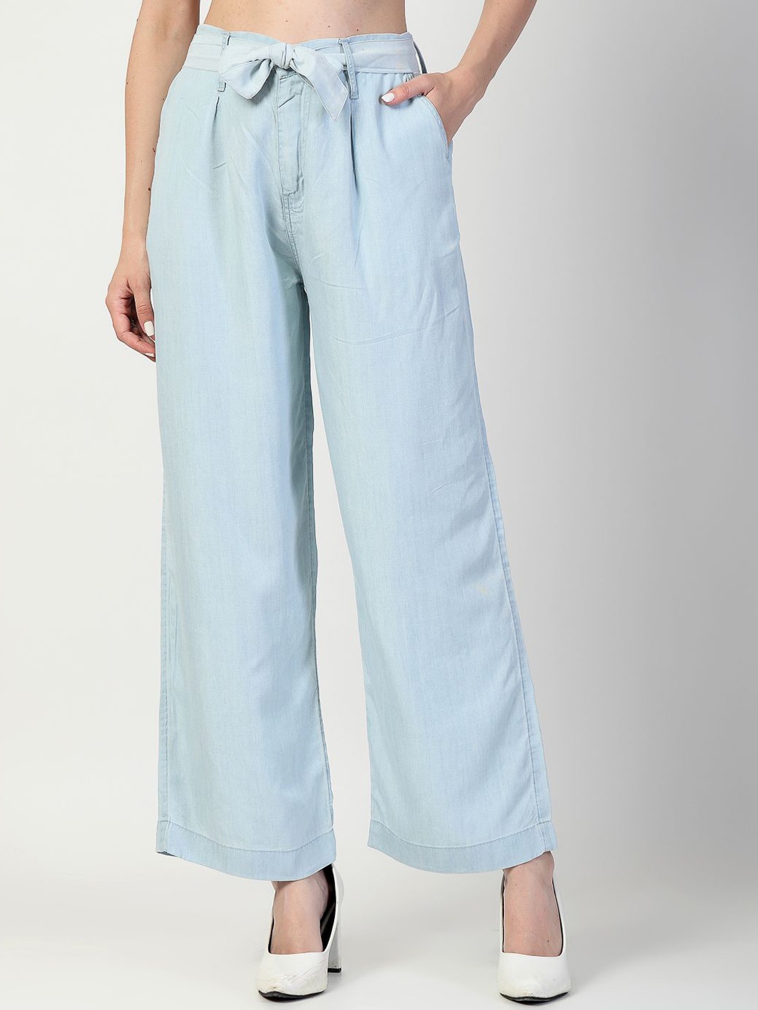 

COSMIC TRIO Women Flared High-Rise Cotton Jeans, Blue