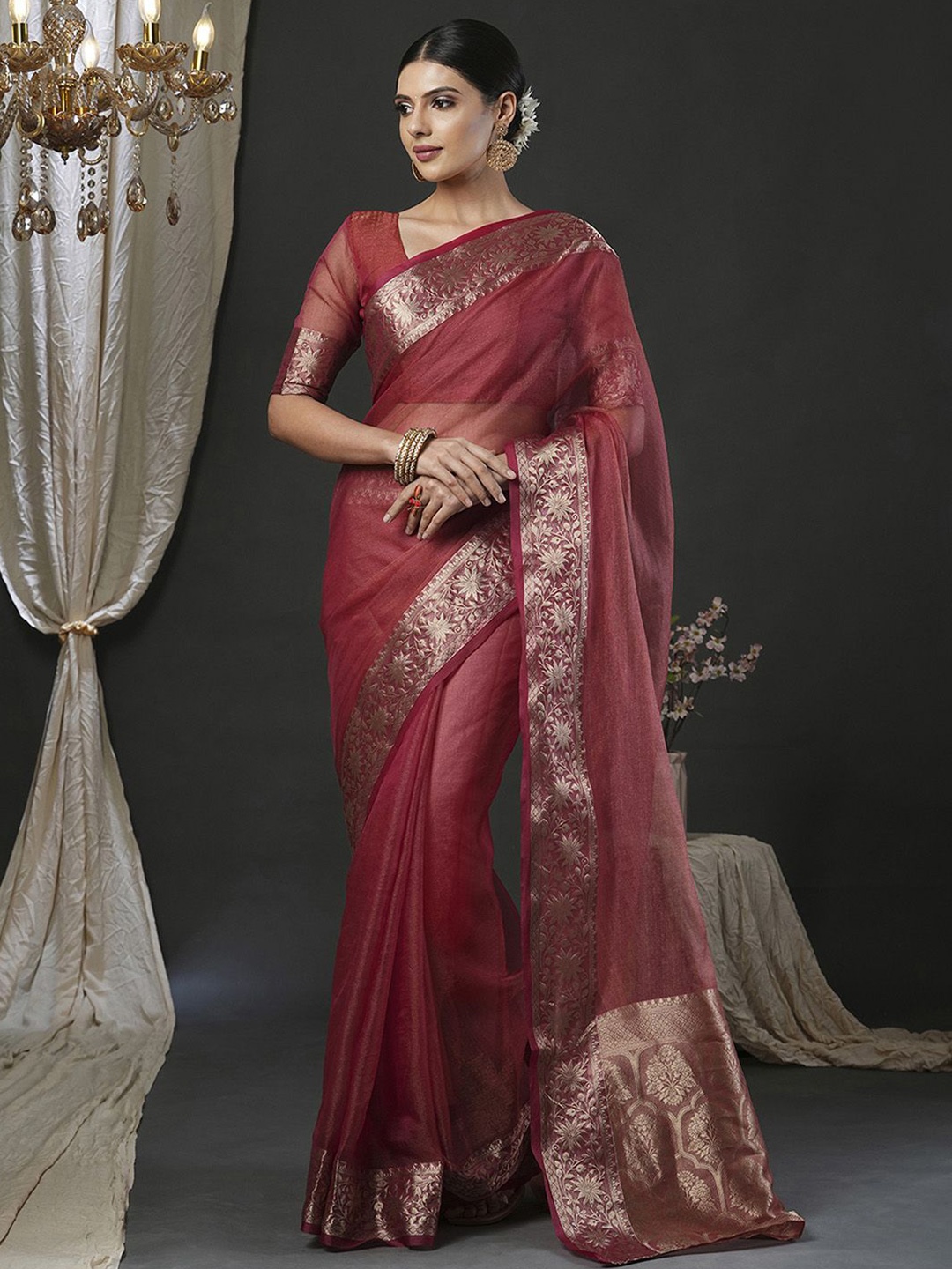 

KALINI Woven Design Zari Organza Banarasi Saree, Maroon
