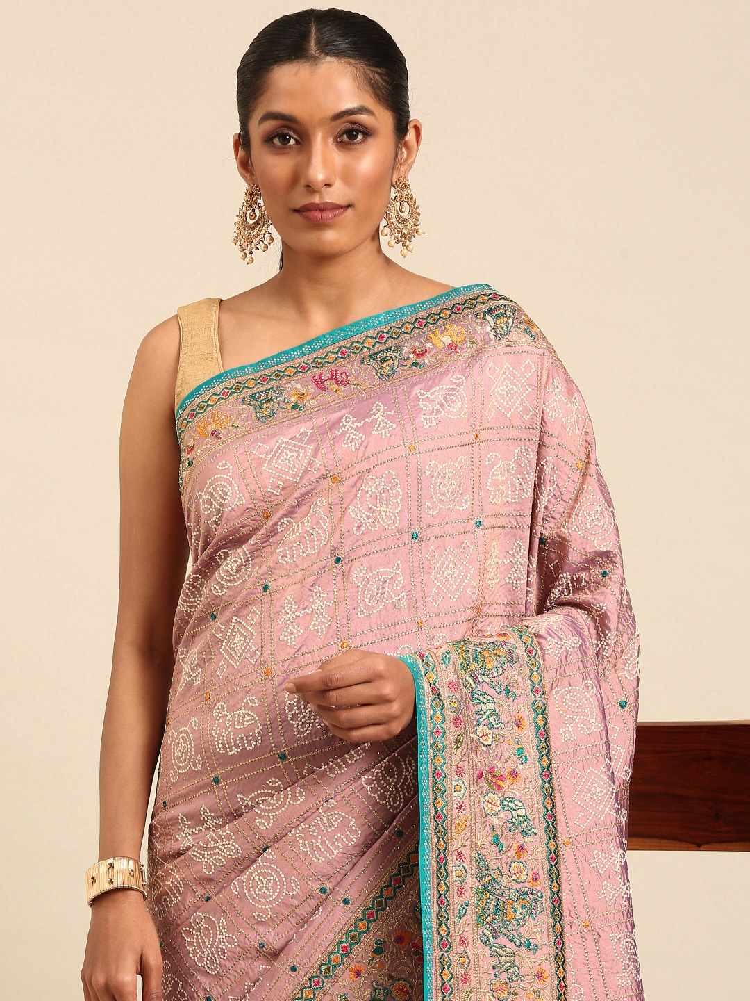 

MOHEY Woven Design Embroidered Art Silk Saree, Pink