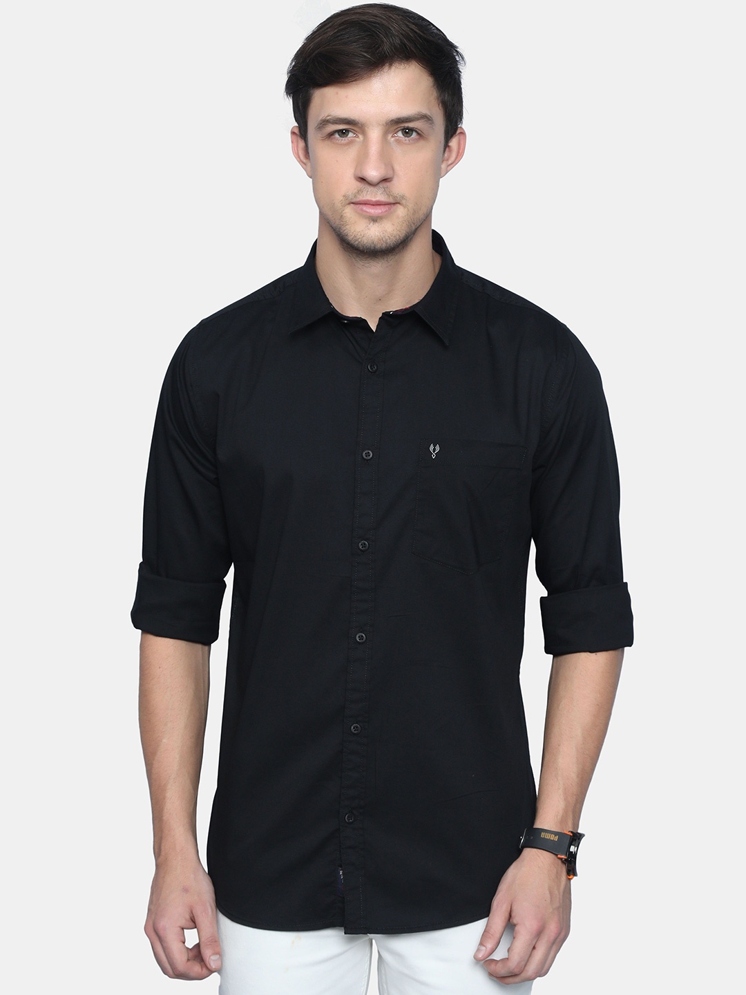 

VUDU Men Comfort Fit Spread Collar Solid Cotton Casual Shirt, Black