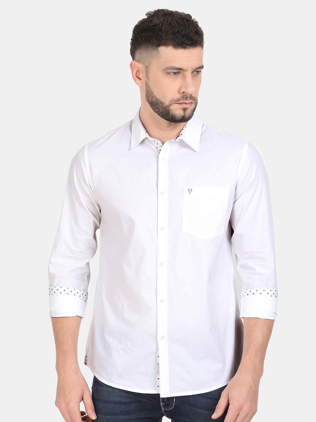 

VUDU Men Comfort Fit Spread Collar Solid Cotton Casual Shirt, White