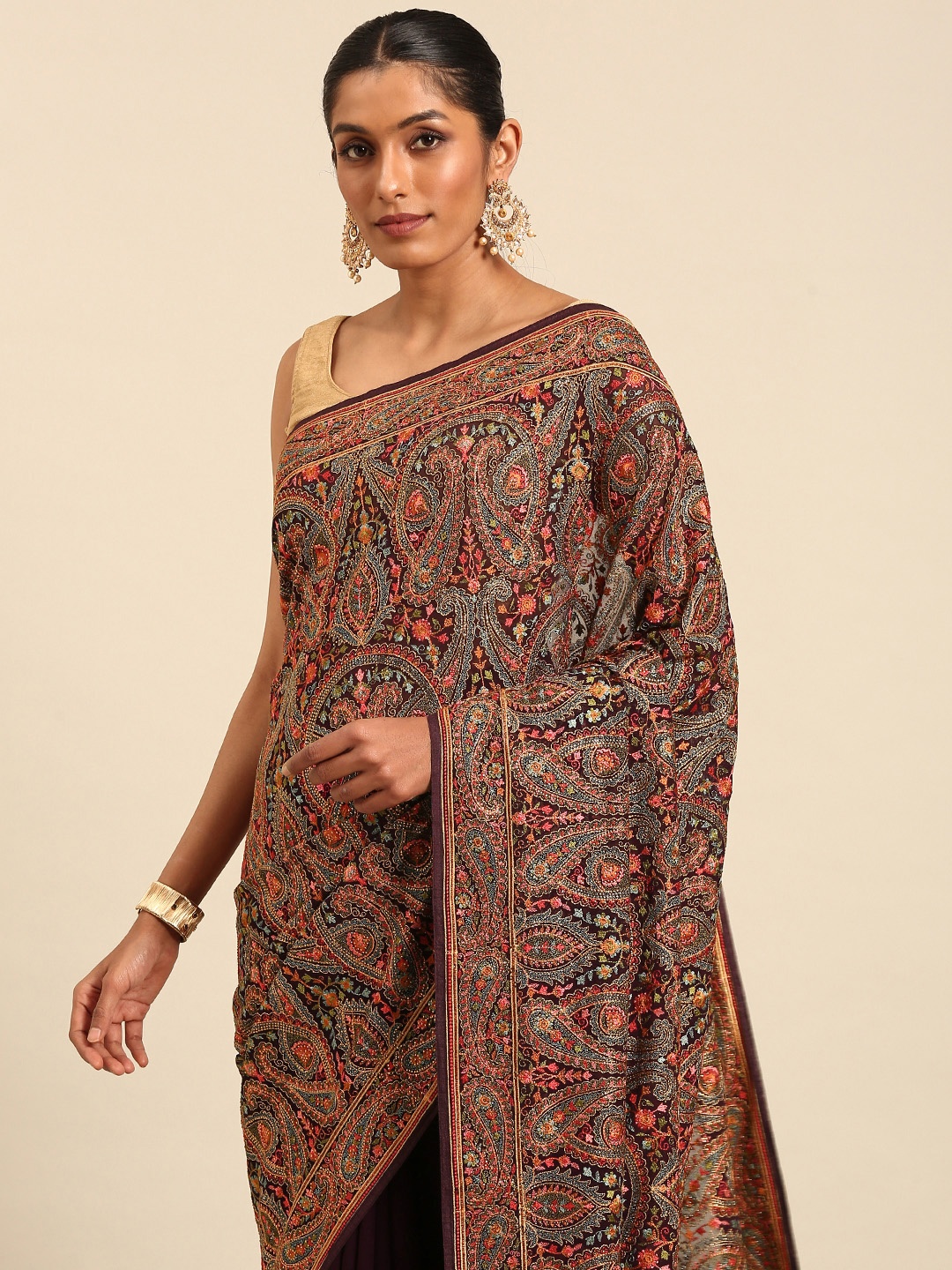 

MOHEY Woven Design Embroidered Pure Georgette Saree, Purple