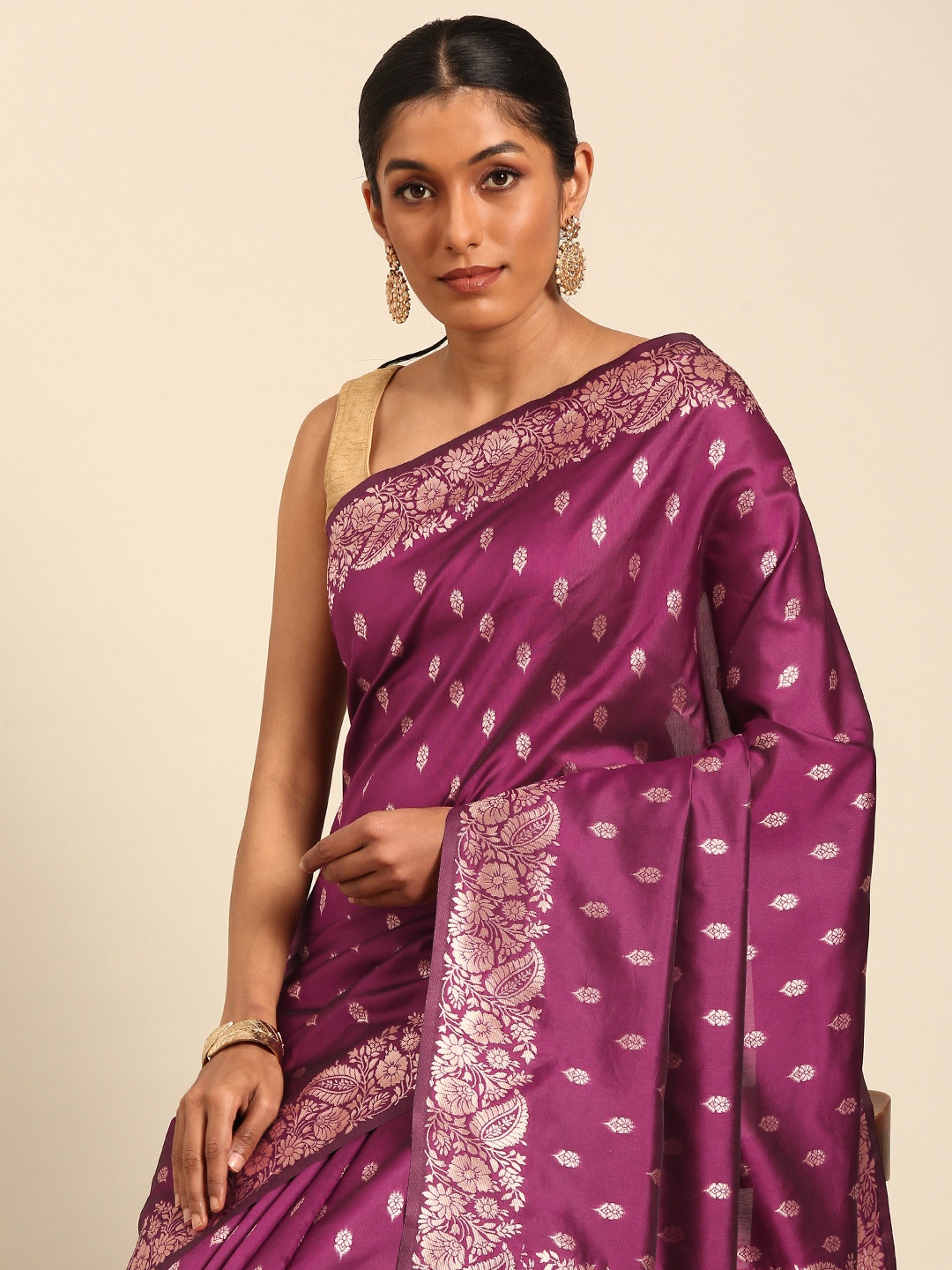 

MOHEY Woven Design Zari Art Silk Saree, Purple