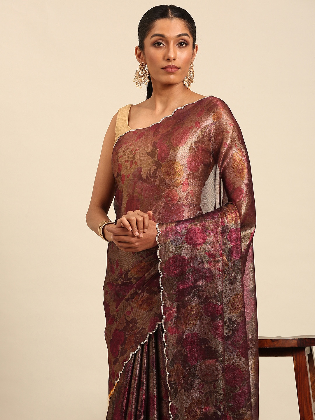 

MOHEY Floral Pure Chiffon Saree, Purple