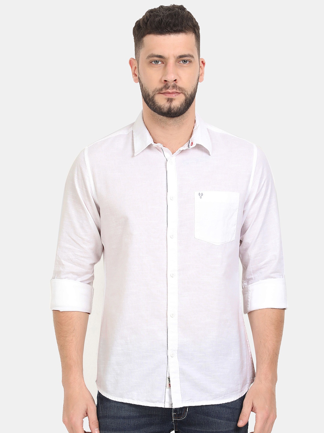 

VUDU Men Comfort Fit Spread Collar Solid Cotton Casual Shirt, White
