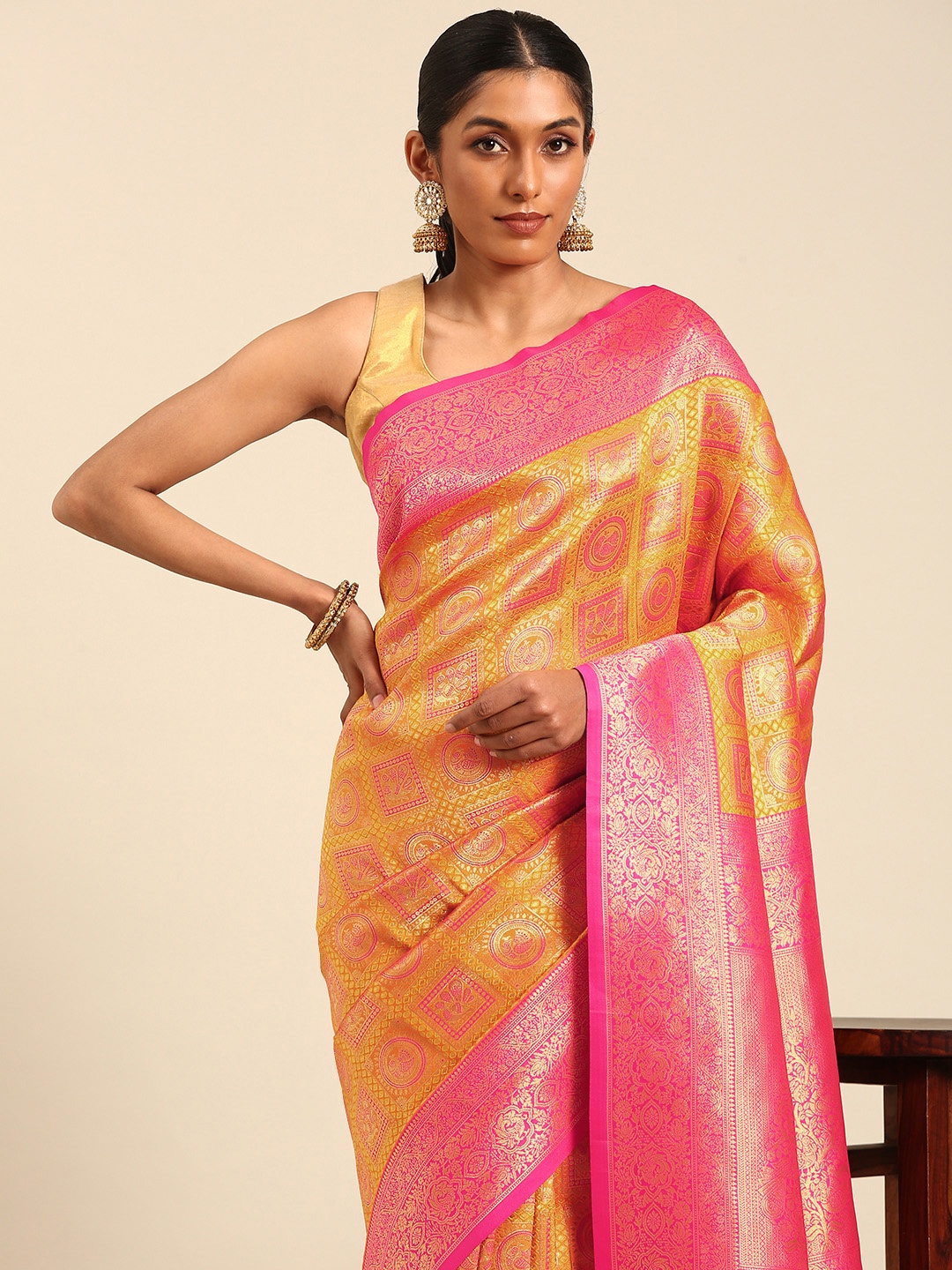 

MOHEY Woven Design Zari Art Silk Saree, Yellow