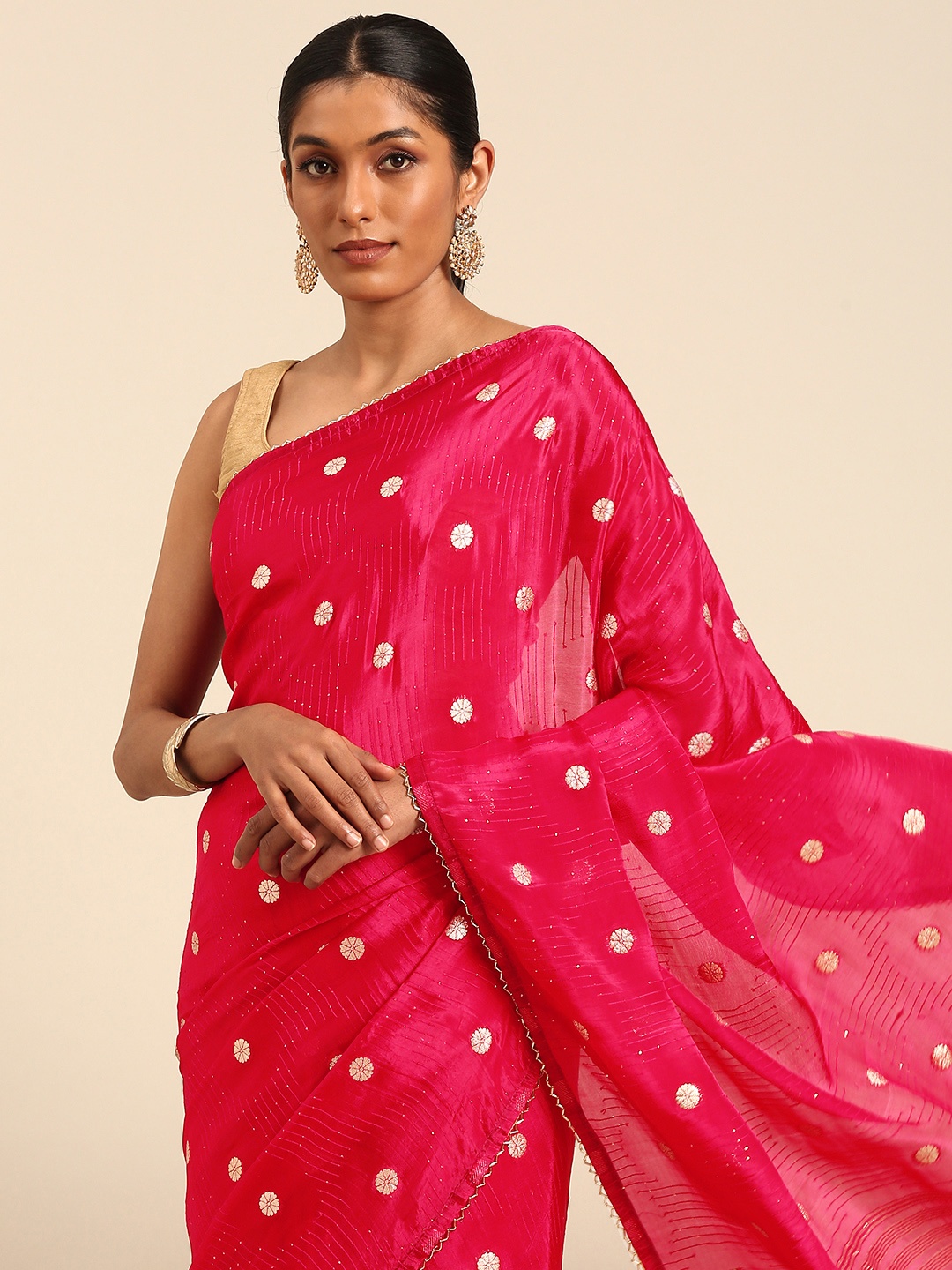 

MOHEY Woven Design Saree, Pink