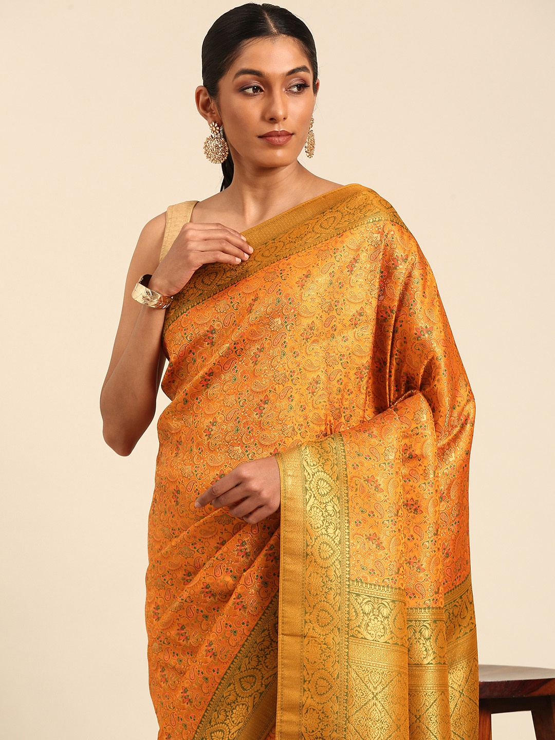 

MOHEY Woven Design Zari Art Silk Saree, Orange