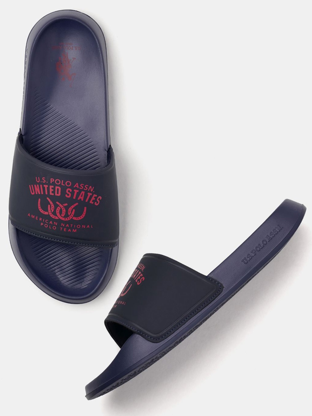 

U.S. Polo Assn. Men Printed Sliders Flip Flops, Navy blue