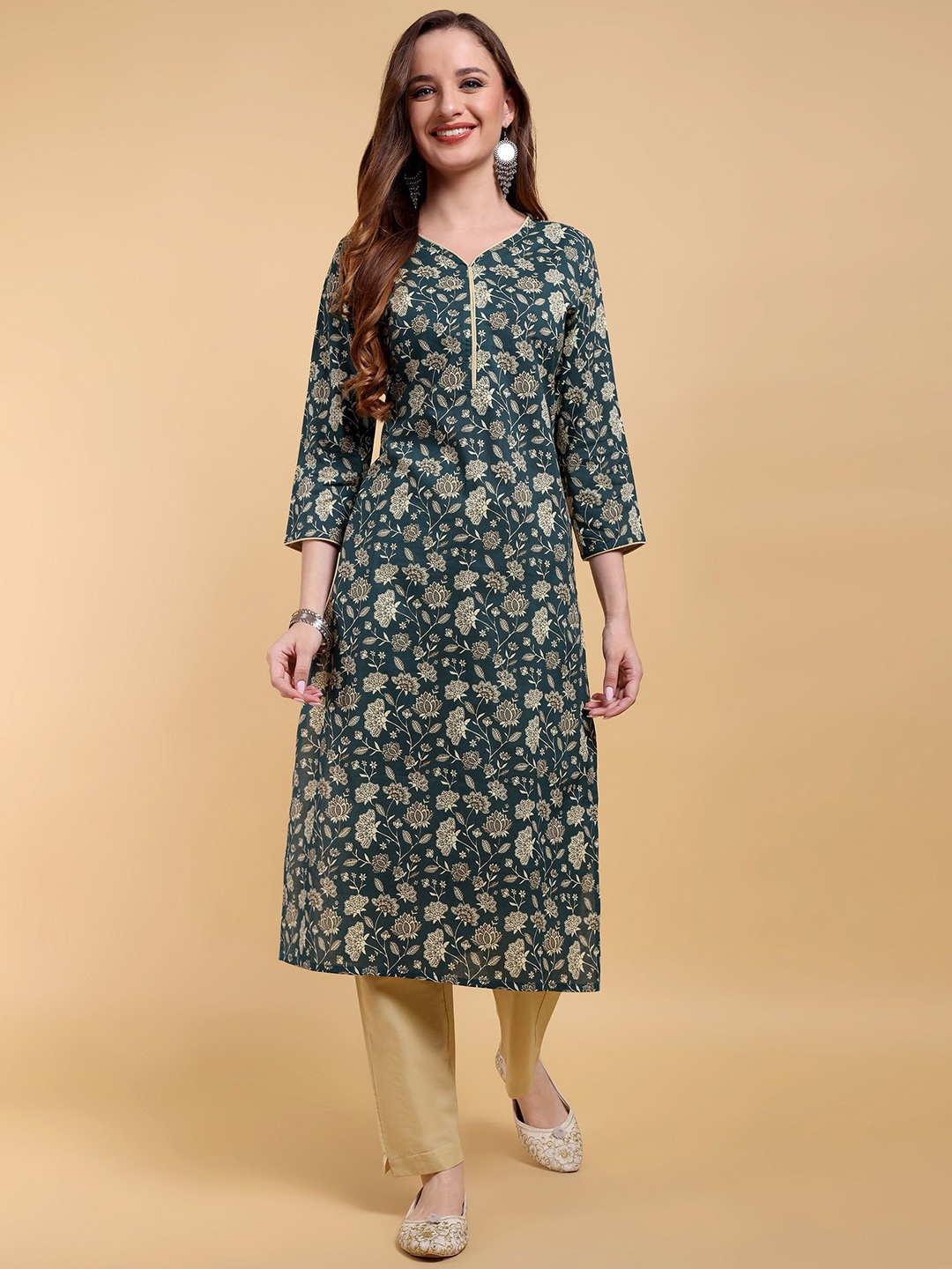 

GREYSHADE Women Floral Printed Straight Kurta, Green