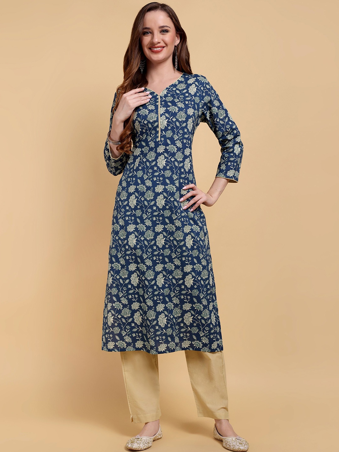 

GREYSHADE Women Floral Printed Straight Kurta, Blue