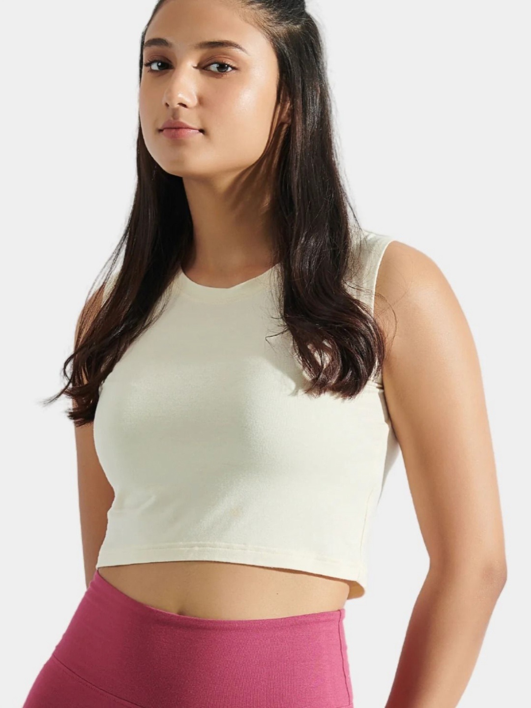 

YAMAYOGA Women Solid Round Neck T-shirt, Off white