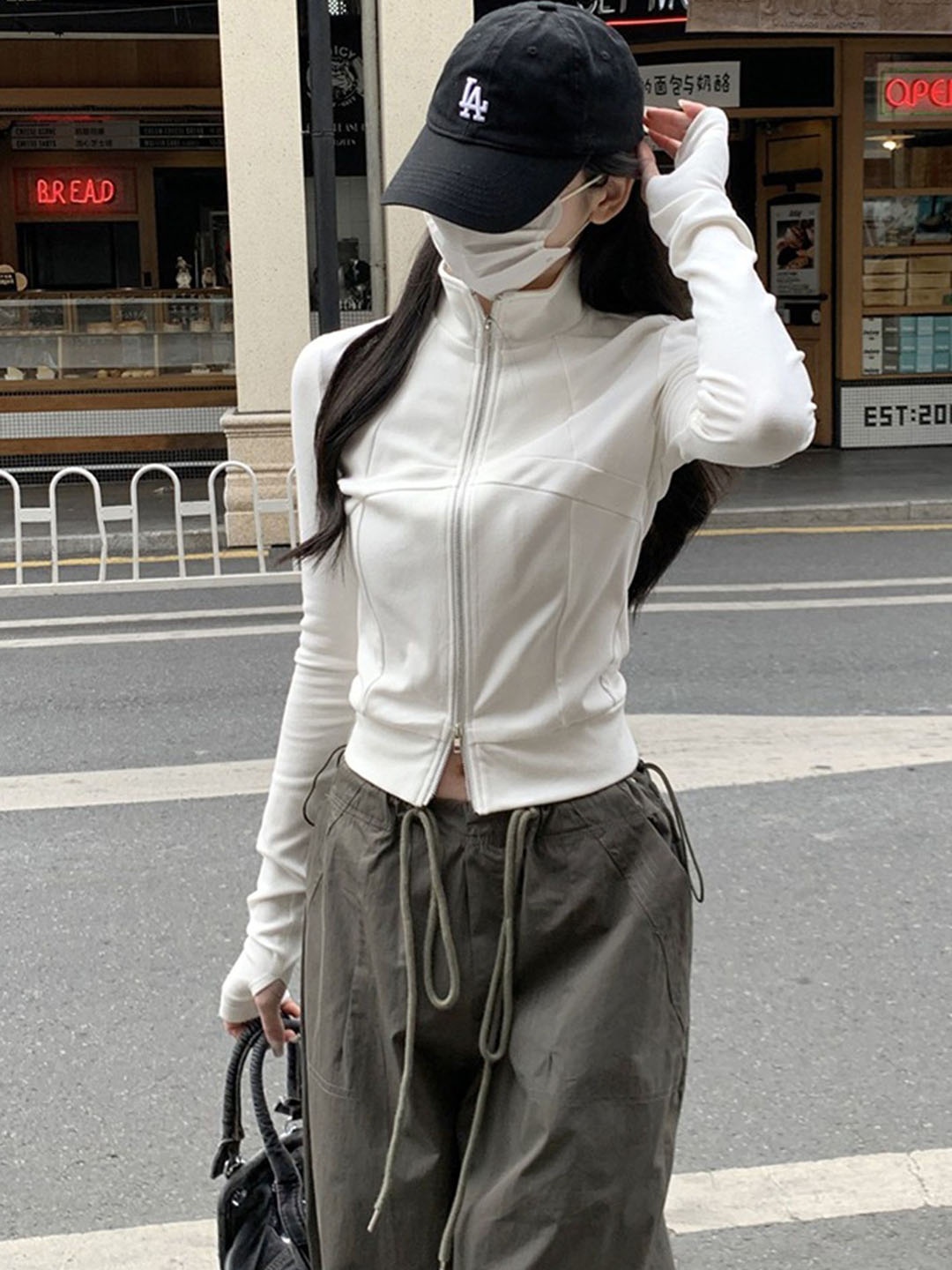 

LULU & SKY Women Mock Collar Solid Casual Bomber Jacket, White