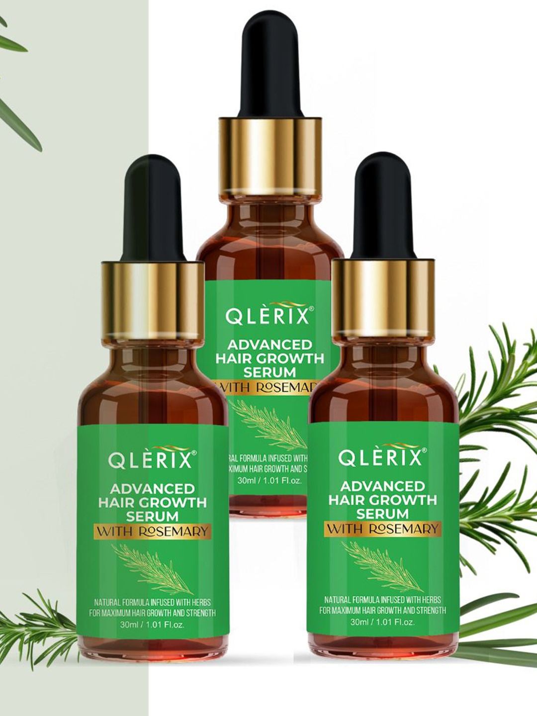 

QLERIX Set Of 3 Advanced Hair Growth Serum With Rosemary - 30 ml Each, Transparent