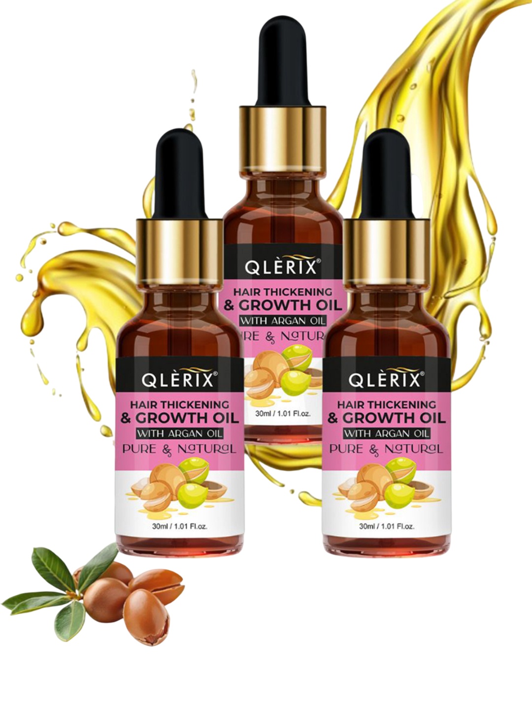 

QLERIX Set Of 3 Hair Serum With Argan Oil - 30 ml Each, Transparent