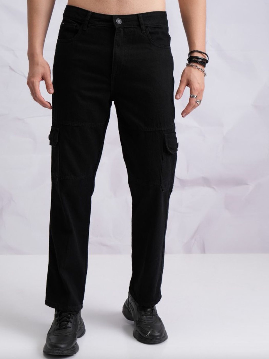 

MASTERLY WEFT Men Super Slim Fit Cargo Styles Stretchable Jeans, Black