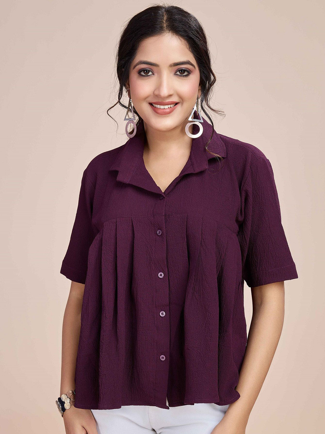 

Fashion Ritmo Women Relaxed Fit Shirt Style Top, Purple