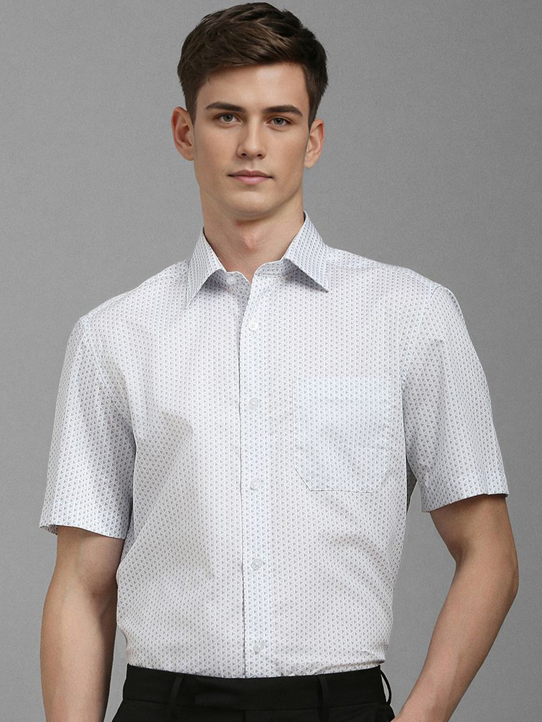 

Louis Philippe Men Classic Fit Spread Collar Geometric Printed Cotton Formal Shirt, White