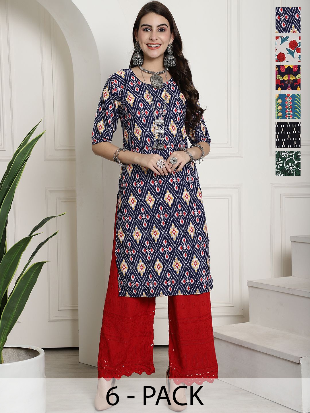 

7Threads Selections of 6 Ethnic Motifs Printed Straight Kurta, Blue