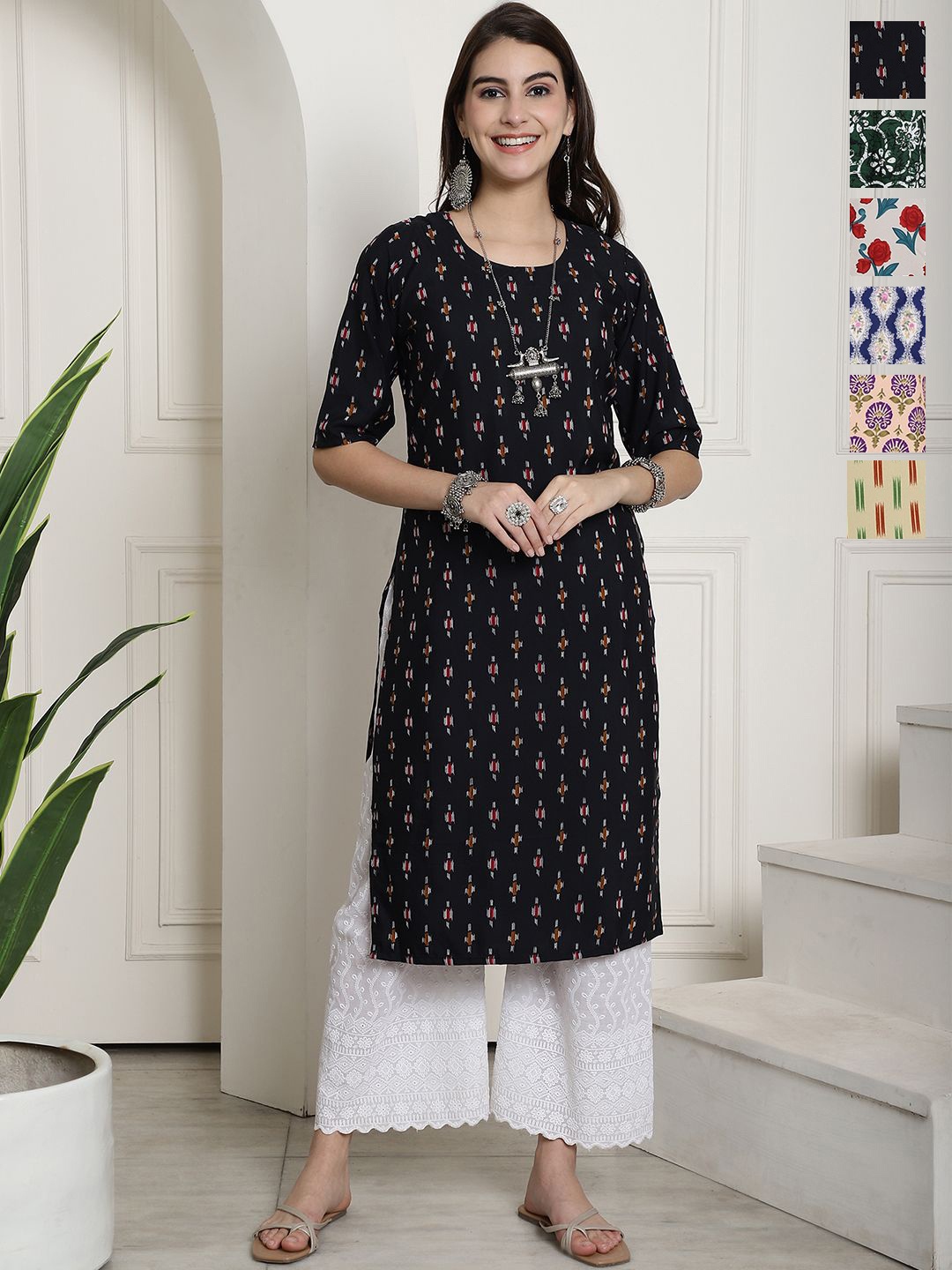 

7Threads Selections of 6 Ethnic Motifs Printed Straight Kurta, Black