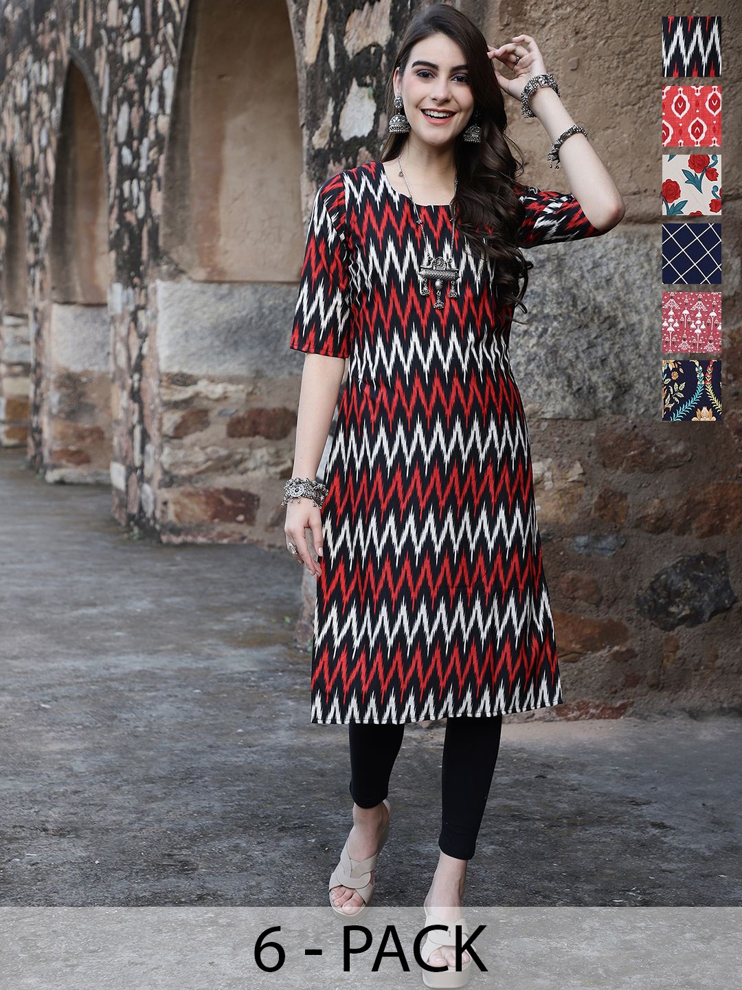 

7Threads Selections of 6 Geometric Printed Straight Kurta, Maroon