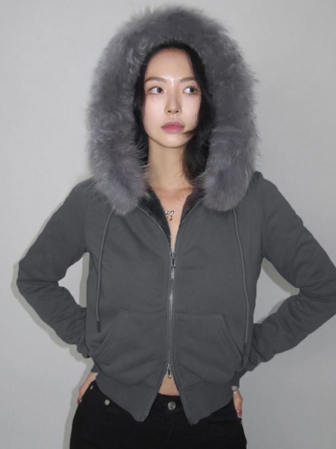 

LULU & SKY Women Hooded Solid Cotton Casual Parka Jacket, Grey