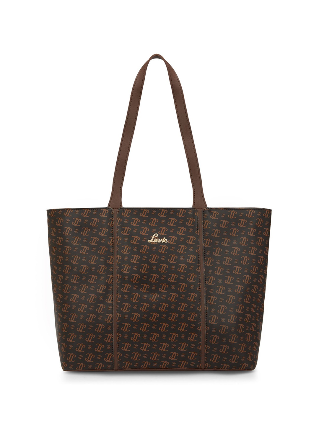 Lavie Women Typography Printed Structured Leather Shoulder Bag, Black
