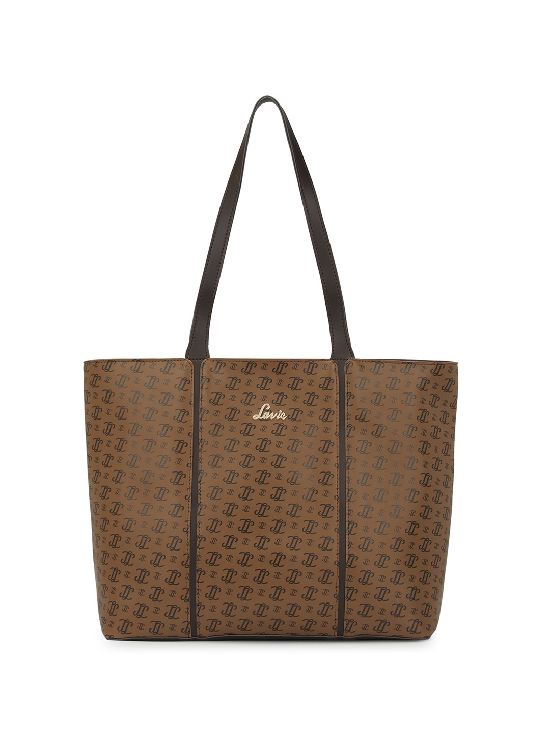 

Lavie Women Typography Printed Structured Leather Shoulder Bag, Coffee brown