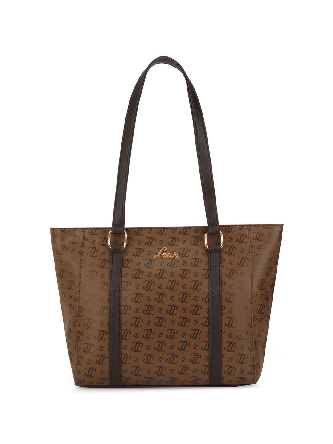 

Lavie Women Typography Printed Structured Leather Shoulder Bag, Coffee brown