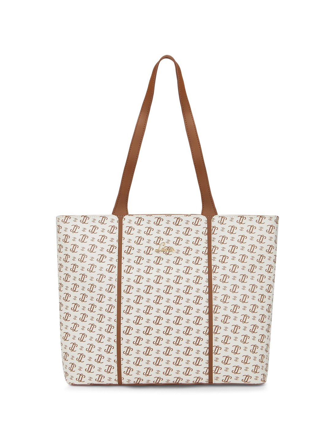 Lavie Women Typography Printed Structured Leather Shoulder Bag, Off white